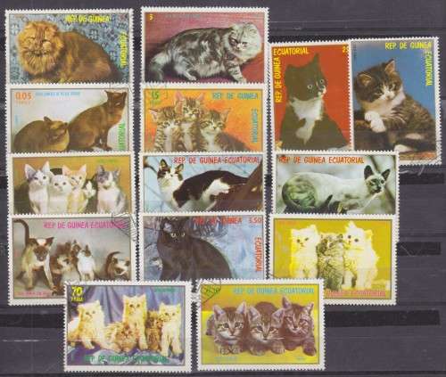 14 BEAUTIFUL THEMATIC STAMPS - CATS - EQUATORIAL GUINEA
