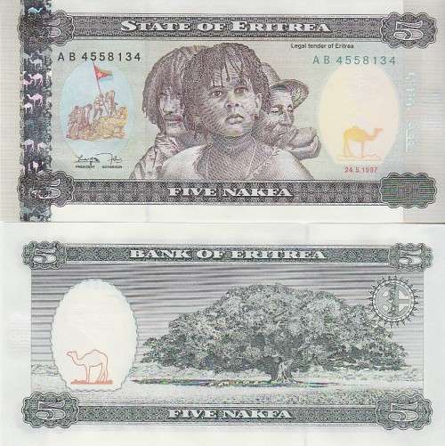 ERITREA 5 NAKFA 1997 P-2 UNC