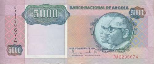 ANGOLA 5000 KWANZAS 1991 P130a SIGN 16 XF