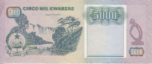 ANGOLA 5000 KWANZAS 1991 P130a SIGN 16 XF