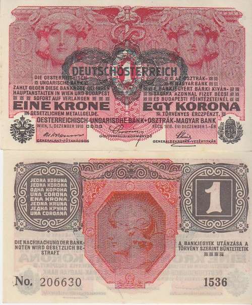 AUSTRIA 1 KRONE P49 1919  UNC