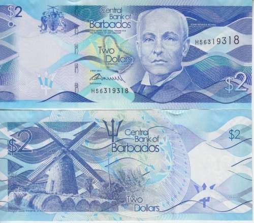 BARBADOS 2 DOLLARS 2013 P-73 UNC