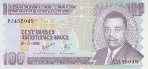 BURUNDI 100 FRANCS 2006 P 37 UNC