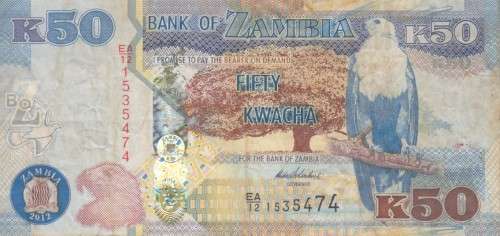 ZAMBIA 50 KWACHA 2012 P53 F-VF