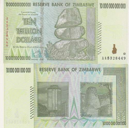 ZIMBABWE 10 TRILLION DOLLARS 2008 P 88 UNC