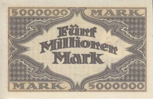 GERMANY 5 MILLION MARK 1923 (NOTGELD-EMERGENCY MONEY) HUGO STINNES LINIEN AUNC