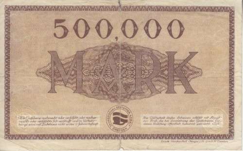 GERMANY 500 000 MARK 1923 (NOTGELD-EMERGENCY MONEY) DRESDEN F