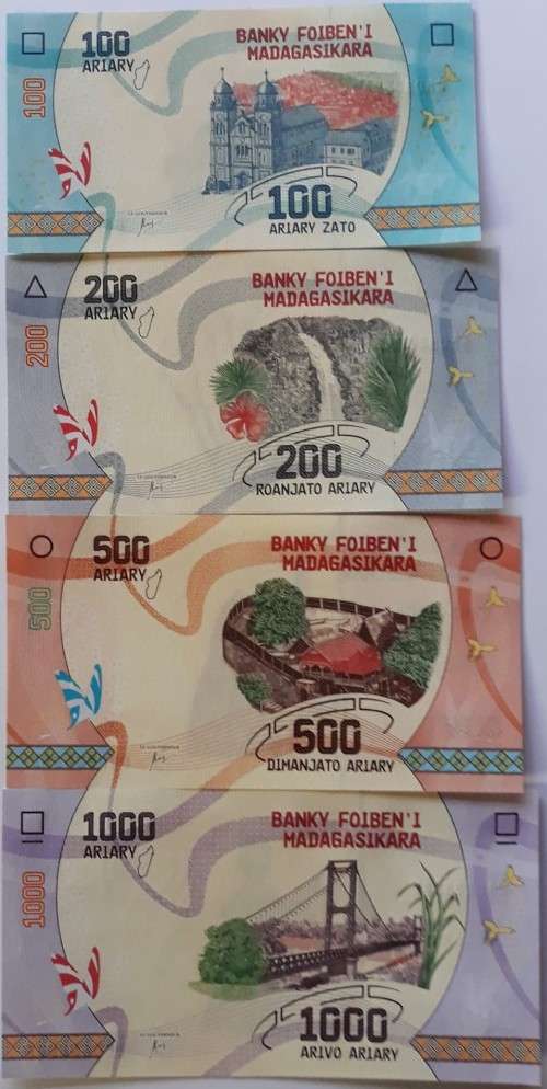MADAGASCAR SET 4 PCS 100 200 500 1000 ARIARY 2017 P NEW FAMILY DESIGN UNC