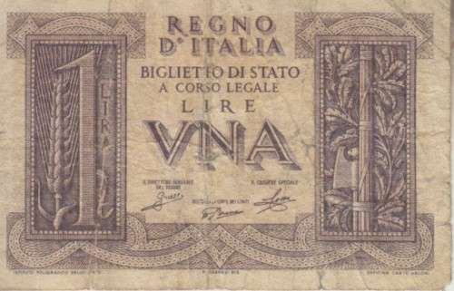 ITALY 1 LIRE 1939 P26 F