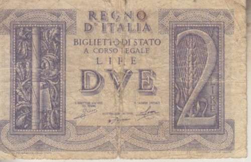 ITALY 2 LIRE 1939 P27 VG