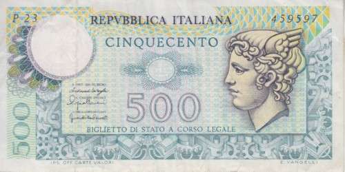 ITALY 500 LIRE P94 1974/79 VF