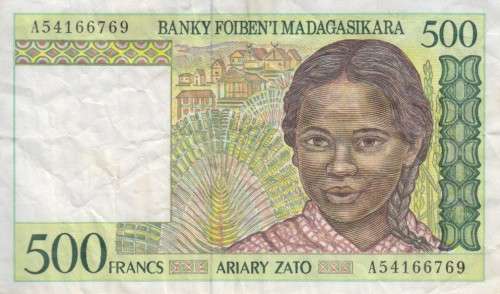 MADAGASCAR 500 FRANCS 1994 P 75 VF