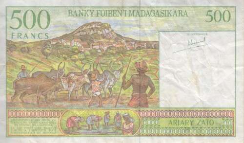 MADAGASCAR 500 FRANCS 1994 P 75 VF