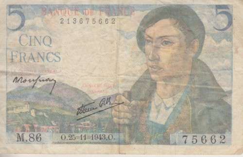 FRANCE 5 FRANCS 1943 P98 VF