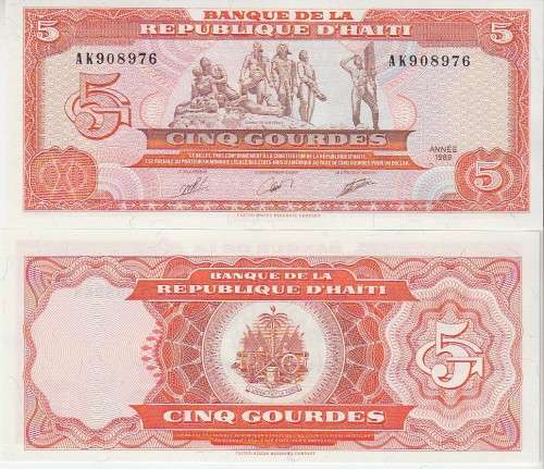 HAITI 5 GOURDES 1989 P255 UNC