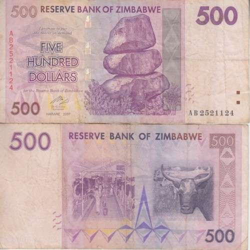 ZIMBABWE 500 DOLLARS 2007 F