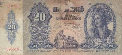 HUNGARY 20 PENGO 1941 P109 VG
