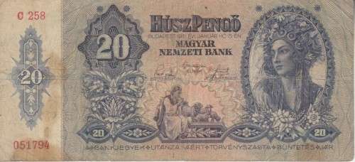 HUNGARY 20 PENGO 1941 P109 VG