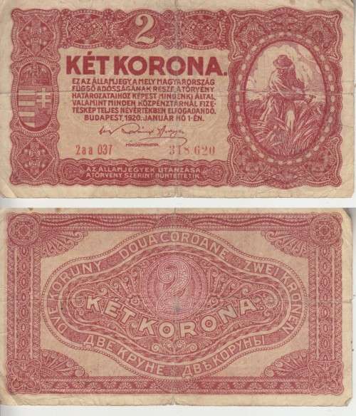 HUNGARY 2 KORONA 1920 P58 F