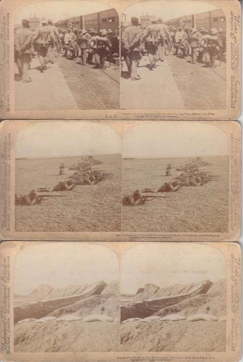 BOER WAR - 74 STEREOSCOPIC PHOTOS IN ORIGINAL BOX - TITLED: FOR EMPIRE, QUEEN & FLAG 1900. HISTORIC!