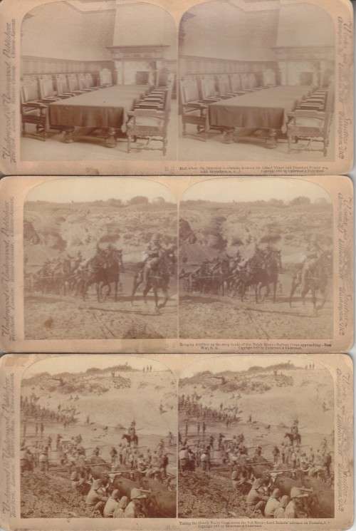 BOER WAR - 74 STEREOSCOPIC PHOTOS IN ORIGINAL BOX - TITLED: FOR EMPIRE, QUEEN & FLAG 1900. HISTORIC!
