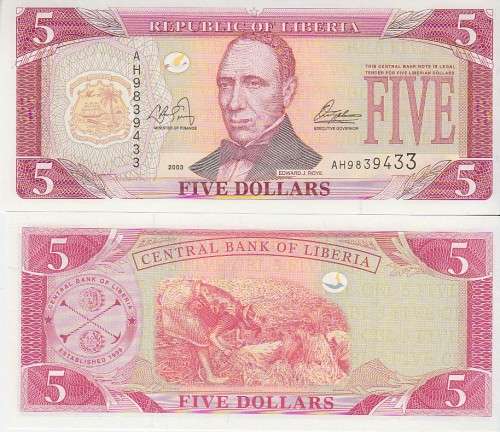 LIBERIA 5 DOLLARS 2003 P26 UNC
