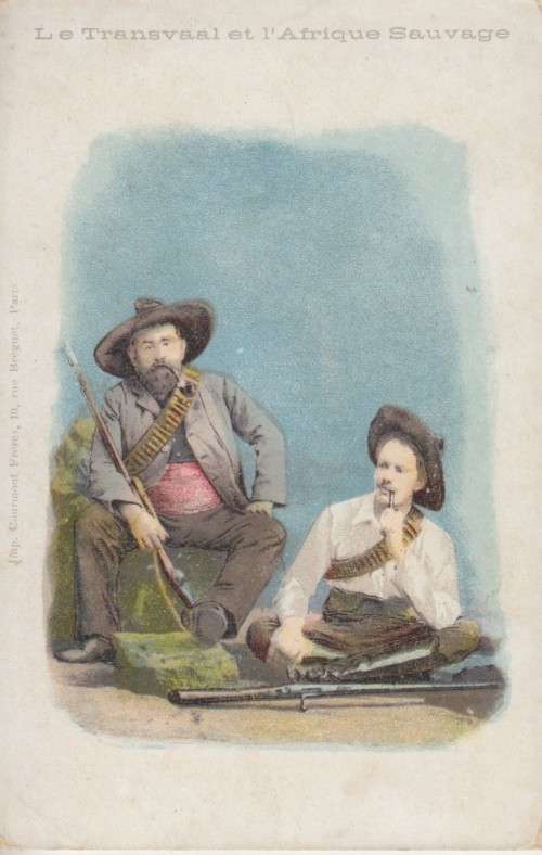 BOER WAR POSTCARD - BOERS - LE TRANSVAAL ET I'AFRIQUE SAUVAGE - TRANSVAAL AND WILD AFRICA
