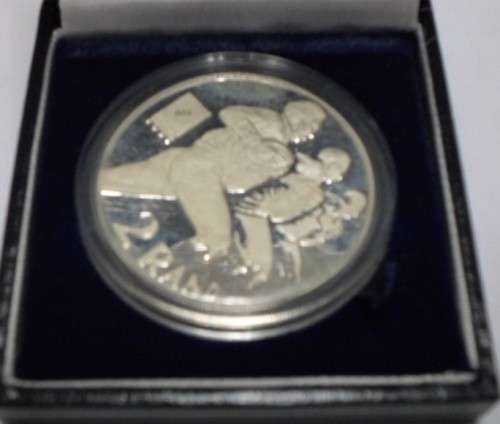 RUGBY - 1995 SOUTH AFRICA R2 SILVER 1 oz COIN IN ORIGINAL S.A.MINT BOX - RUGBY
