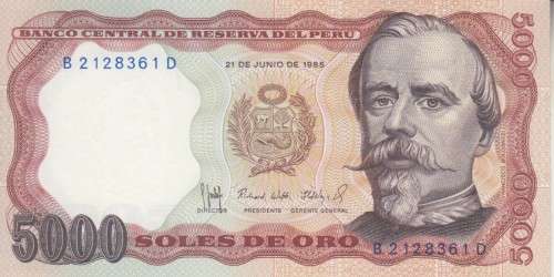 PERU 5000 SOLES de ORO 1985 P117c UNC