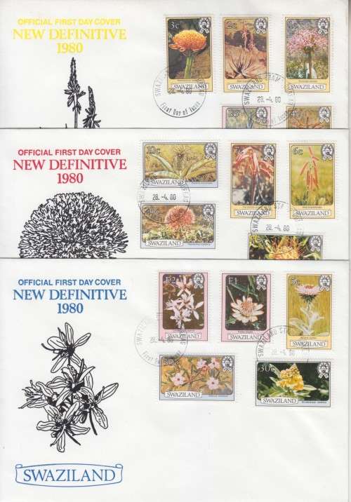 3 SWAZILAND FDC'S - 1980 WILD FLOWER DEFINITIVE SET
