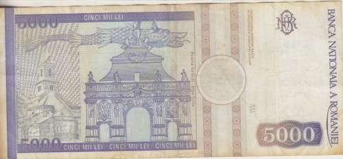 ROMANIA 5000 LEI 1993 P104 VF