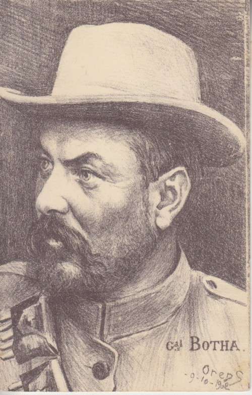BOER WAR POSTCARD - GENL.LOUIS BOTHA BY ARTIST ORENS - USED IN FRANCE 1902