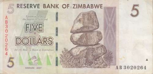 ZIMBABWE 5 DOLLAR - 2007 - P66 VF