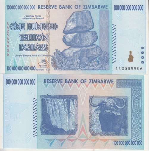 ZIMBABWE 100 TRILLION DOLLARS - 2008 - P91 UNC - SCARCE