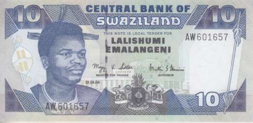 SWAZILAND 10 EMALANGENI 2001(GOD IS OUR SOURCE) P29 UNC
