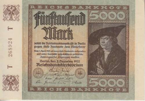 GERMANY 5000 MARK REICHSBANKNOTE 1922 wmk E P81a XF