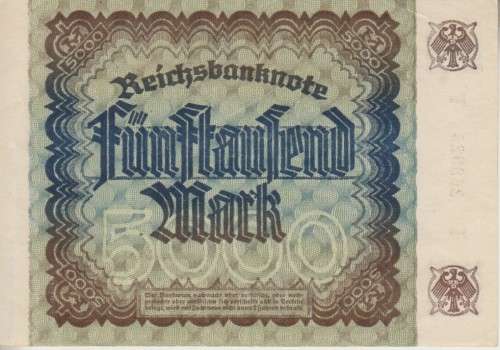GERMANY 5000 MARK REICHSBANKNOTE 1922 wmk E P81a XF