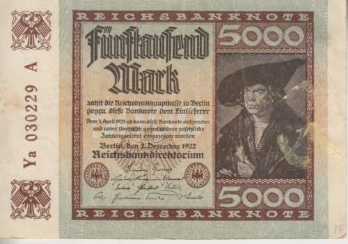 GERMANY 5000 MARK REICHSBANKNOTE 1922 wmk J P81d VF