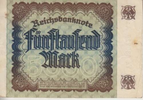 GERMANY 5000 MARK REICHSBANKNOTE 1922 wmk J P81d VF