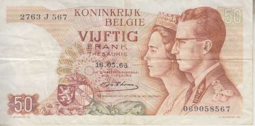 BELGIUM 50 FRANCS 1966  P139 VF