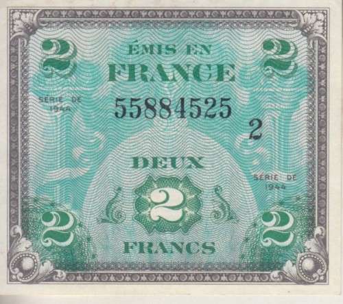 ALLIED MILITARY CURRENCY - FRANCE 2 FRANCS 1944 P114 A-UNC