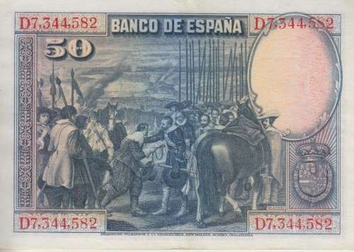SPAIN 50 PESETAS 1928 P75b XF