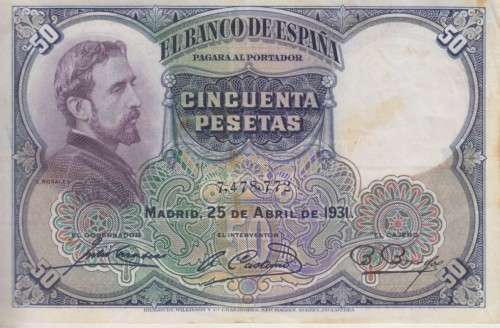 SPAIN 50 PESETAS 1931 P82  F