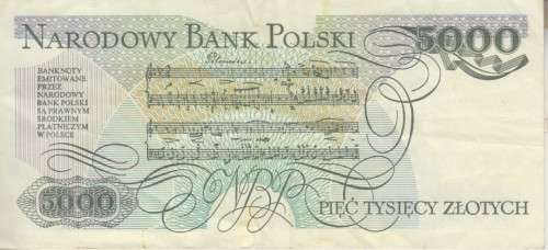 POLAND 5000 ZLOTYCH 1988 P150c  VF