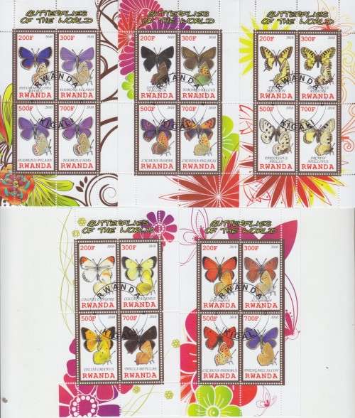 5 X MINISHEETS - BUTTERFLIES - RWANDA 2010