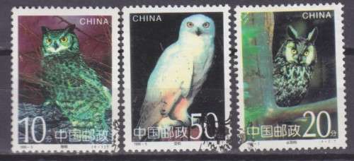 3 BEAUTIFUL THEMATIC STAMPS - BIRDS - OWLS - CHINA