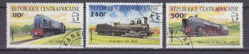 3 BEAUTIFUL THEMATIC STAMPS - TRAINS - CENTRAL AFRICAN REPUBLIC