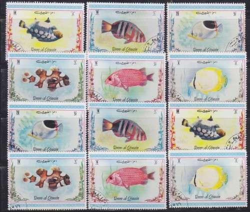 12 BEAUTIFUL THEMATIC STAMPS - MARINE LIFE - FISH - UMM AL QIWAIN
