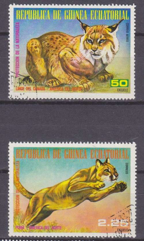 2 BEAUTIFUL THEMATIC STAMPS - WILD CATS - EQUATORIAL GUINEA