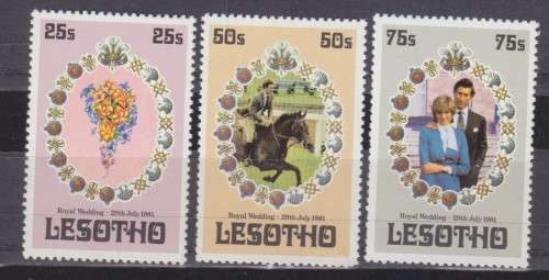 3 BEAUTIFUL THEMATIC STAMPS - ROYAL WEDDING - CHARLES and DIANA 29 jULY 1981 - LESOTHO